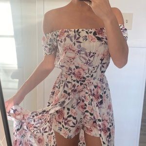 Floral print off shoulder romper